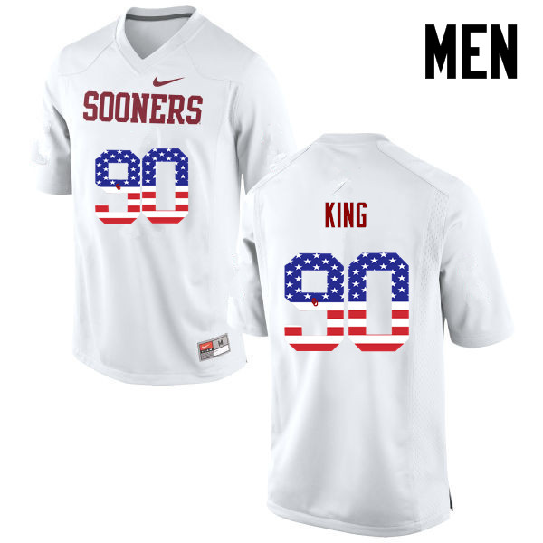 Men Oklahoma Sooners #90 David King College Football USA Flag Fashion Jerseys-White - Click Image to Close